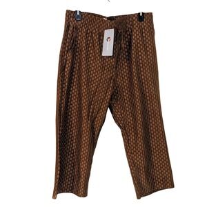 Cakulo Women's Brown Checkerboard Capri Pants XL‎ Lounge Wear Comfort NWT